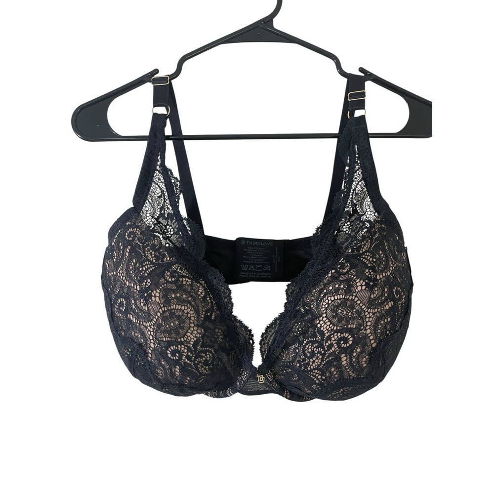 Thirdlove 24/7 Lace Contour Plunge Bra Sz 36G Black Sexy Adjustable